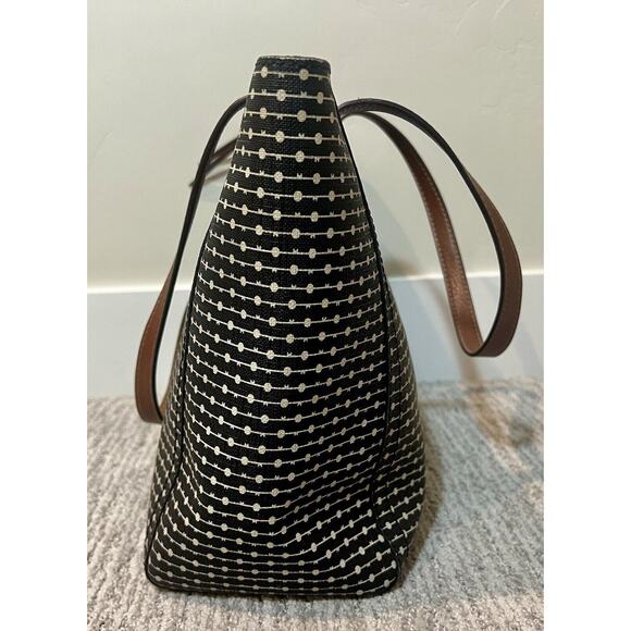 Fossil Rachel Leather Black Striped Tote Purse, Leather, Key Charm, Classic Bag - Picture 7 of 11